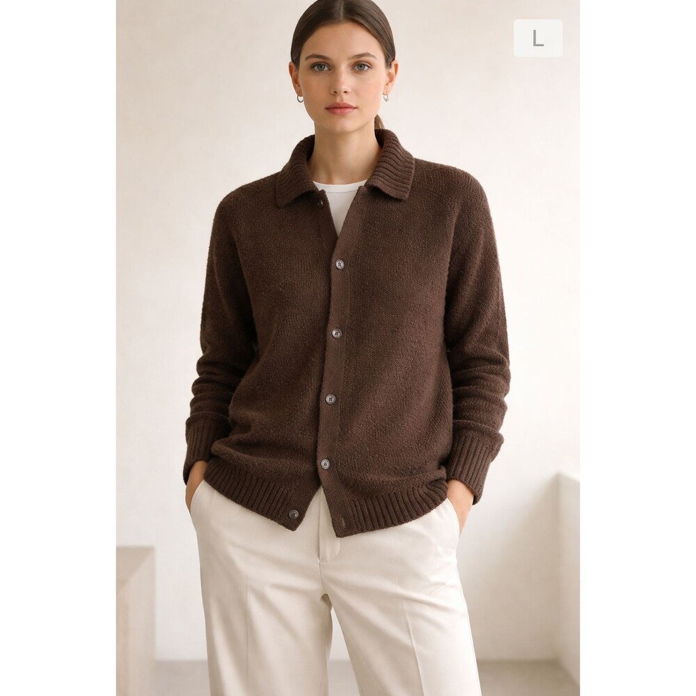 Cozy Chocolate Brown Textured Cardigan Minimalist Soft Knit Neutral Aesthetic
